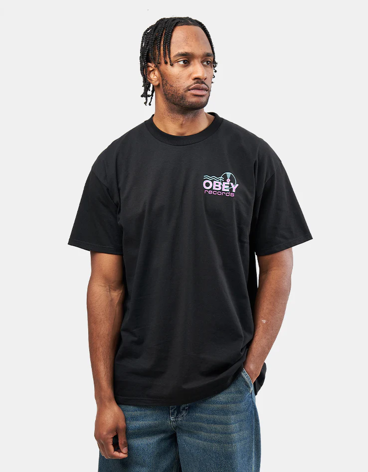 Obey Records Sound Waves T-Shirt - Black - Image 2