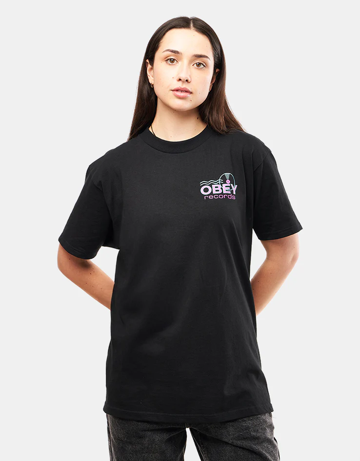 Obey Records Sound Waves T-Shirt - Black - Image 6