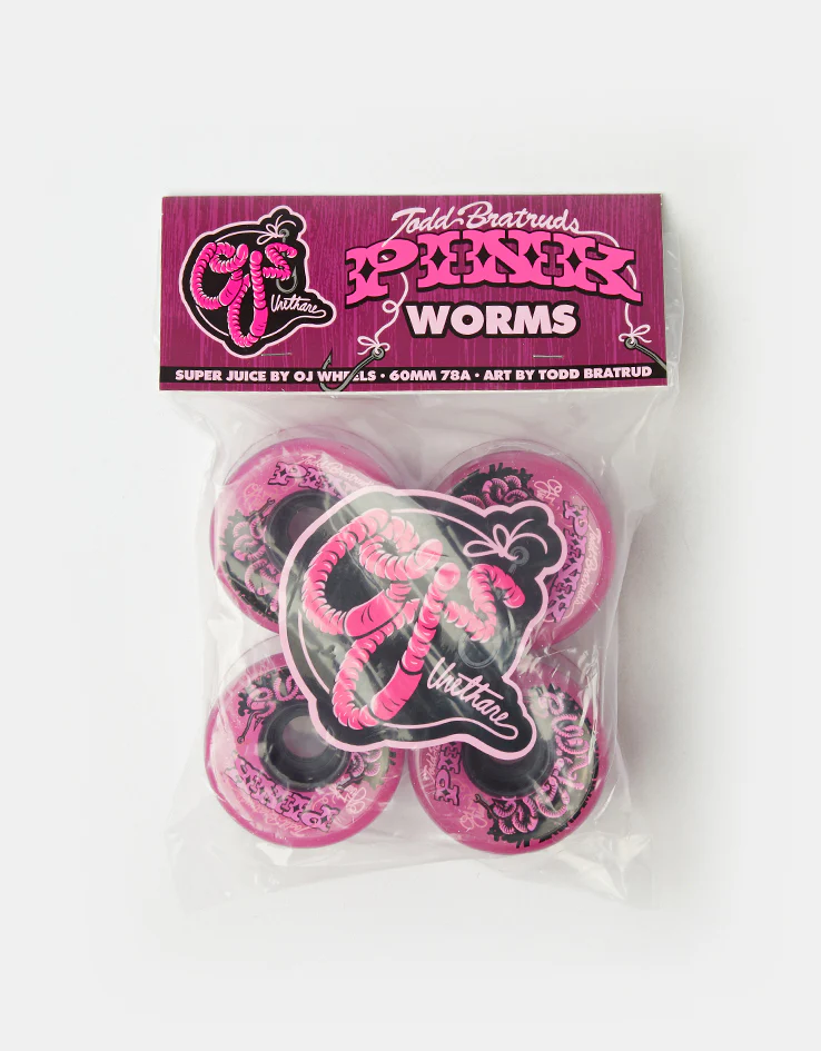 OJ x Todd Bratrud Pink Worms Super Juice 78a Skateboard Wheels - 60mm - Image 4