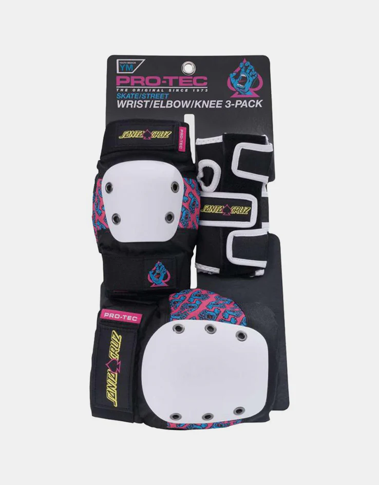 Pro-Tec x Santa Cruz Street Junior Triple Pad Set - Black/White/Pink - Image 7