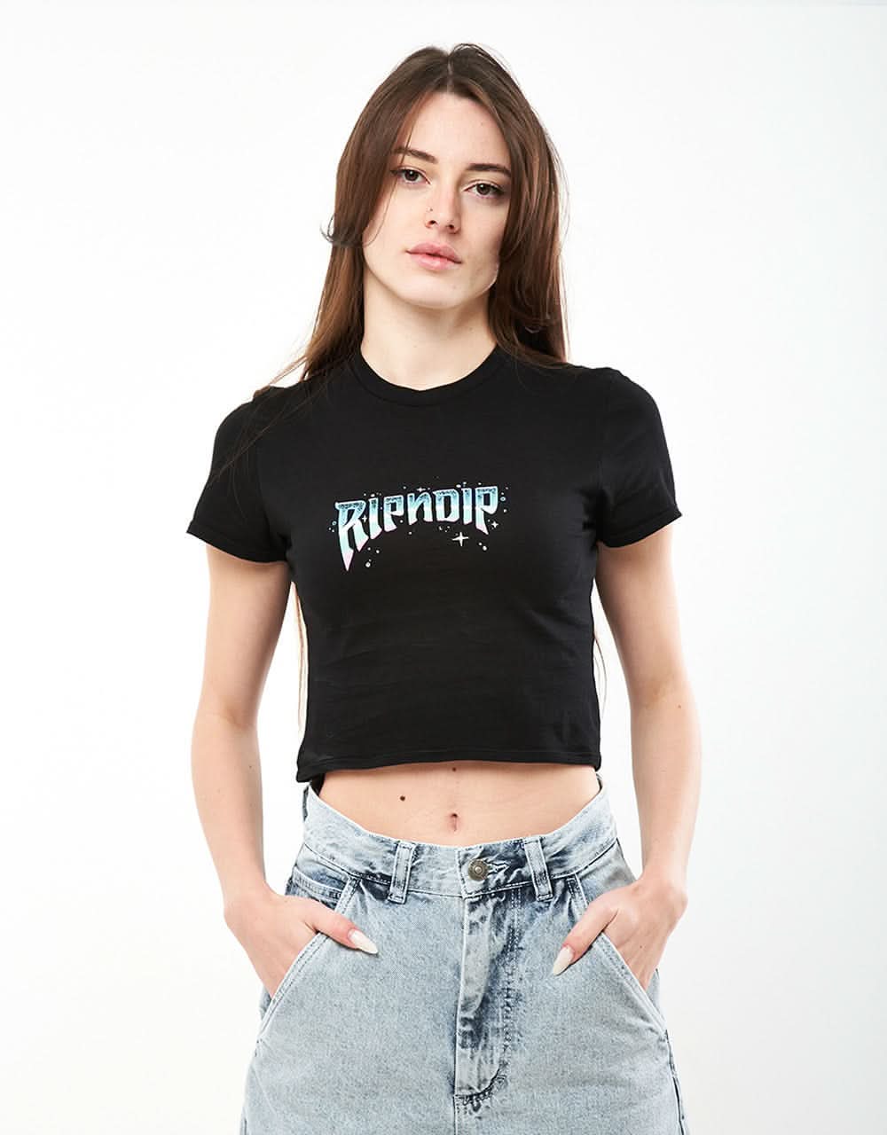 RIPNDIP Womens Superstar Cropped Baby Tee - Black