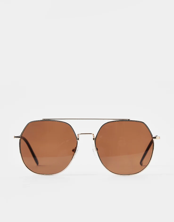 Route One Flat Top Aviator Sunglasses - Gold (Brown Lens)