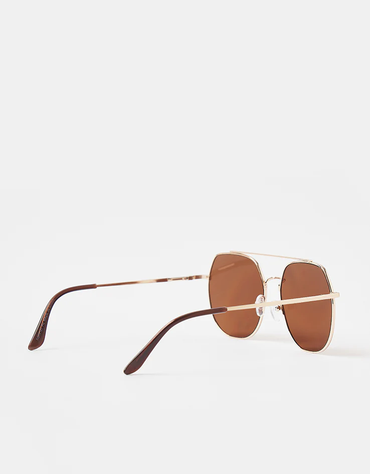 Route One Flat Top Aviator Sunglasses - Gold (Brown Lens) - Image 3
