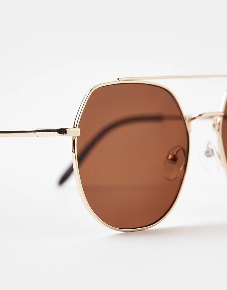 Route One Flat Top Aviator Sunglasses - Gold (Brown Lens) - Image 4