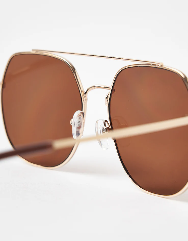 Route One Flat Top Aviator Sunglasses - Gold (Brown Lens) - Image 5
