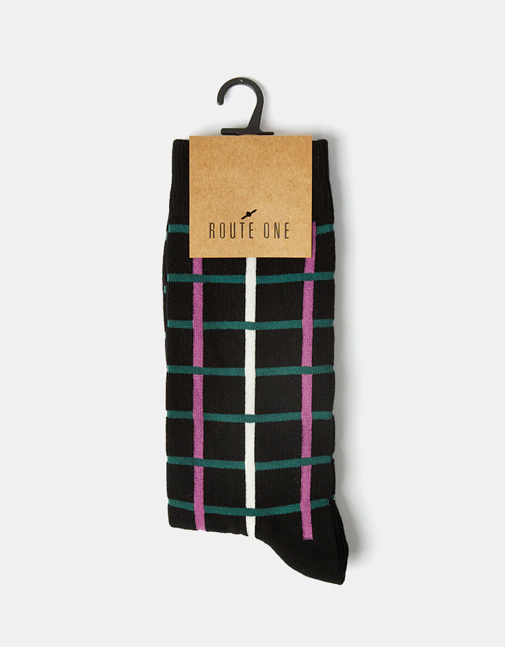 Route One Grid Socks - Black/Green/Purple - Image 5