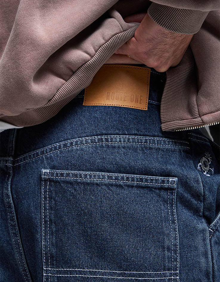 Route One Super Baggy Denim Jeans - Dark Wash - Image 5
