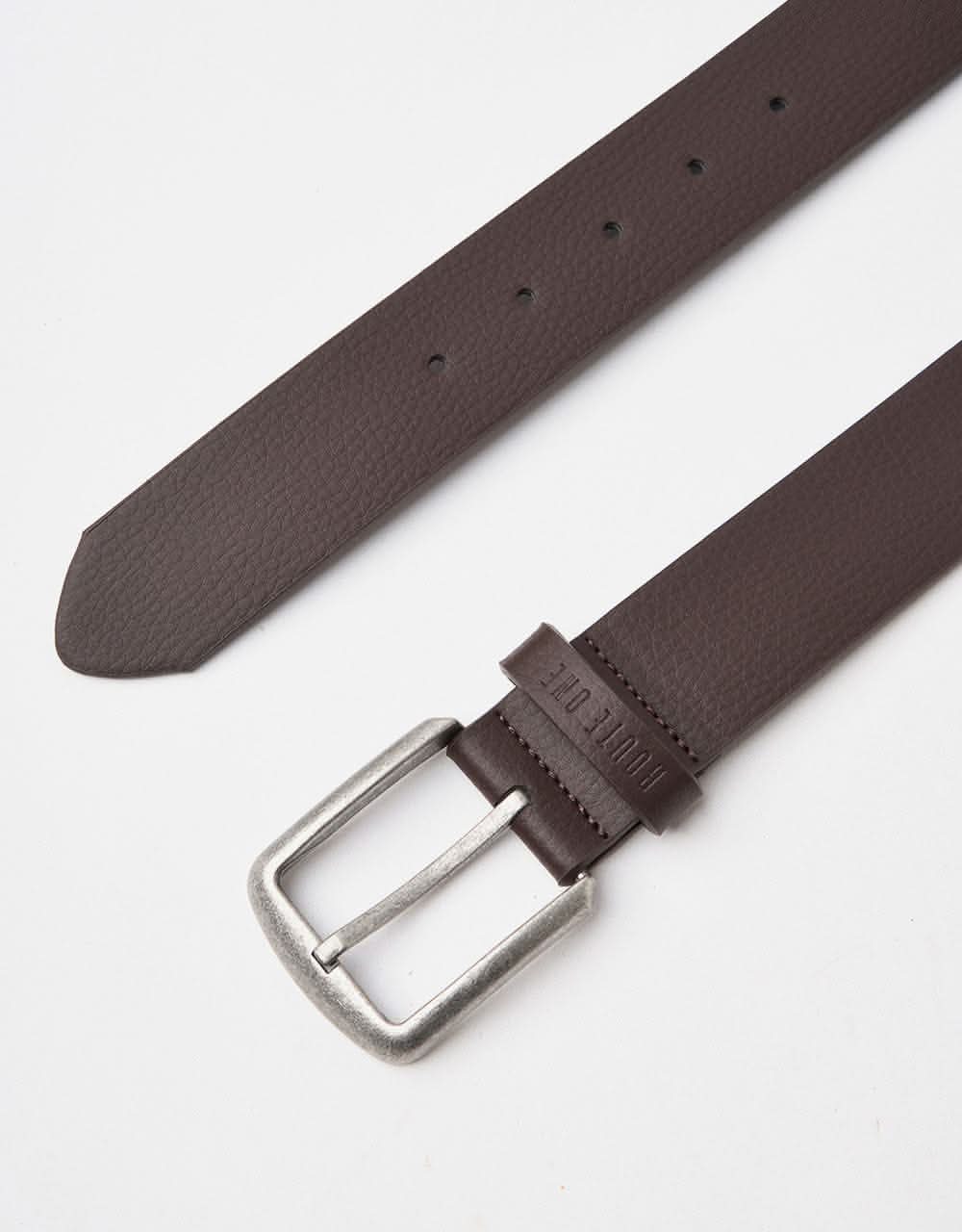 Route One Vegan Leather Belt - Dark Brown/Silver - Image 2