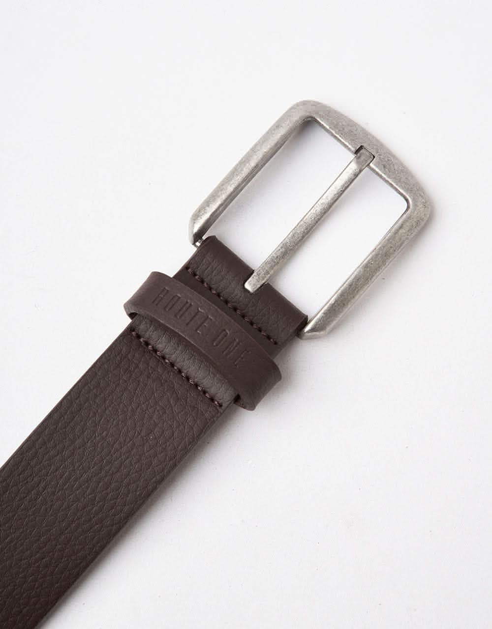 Route One Vegan Leather Belt - Dark Brown/Silver - Image 3