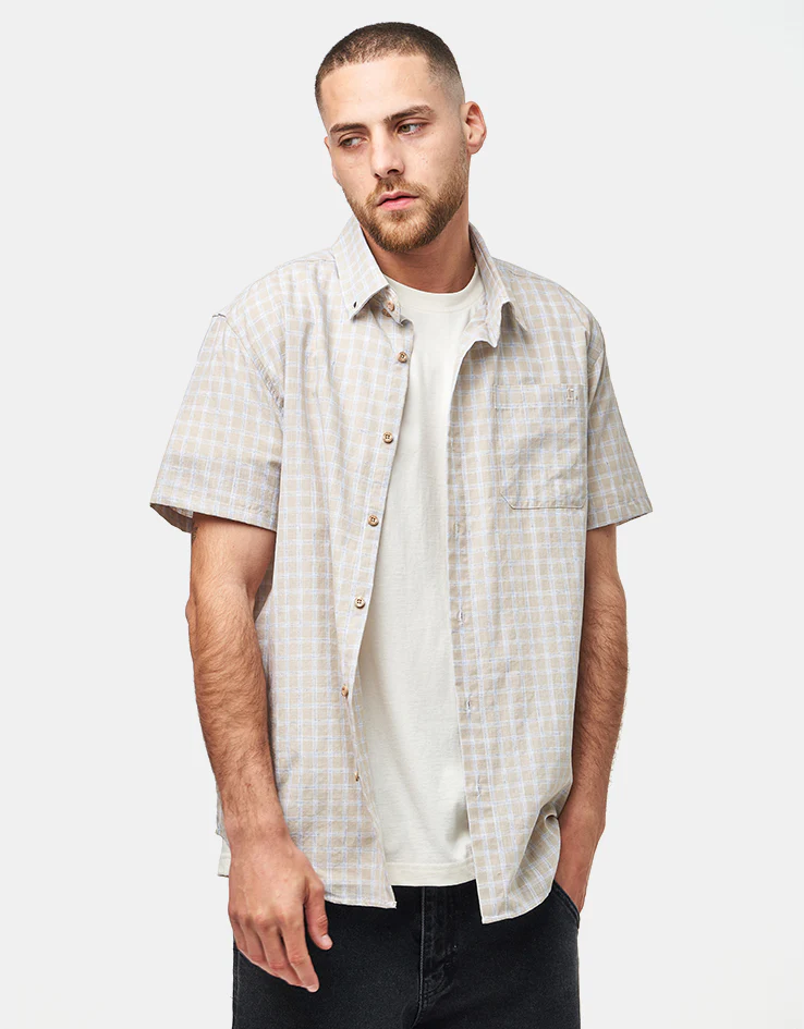 Route One Walter S/S Plaid Shirt - Beige - Image 2