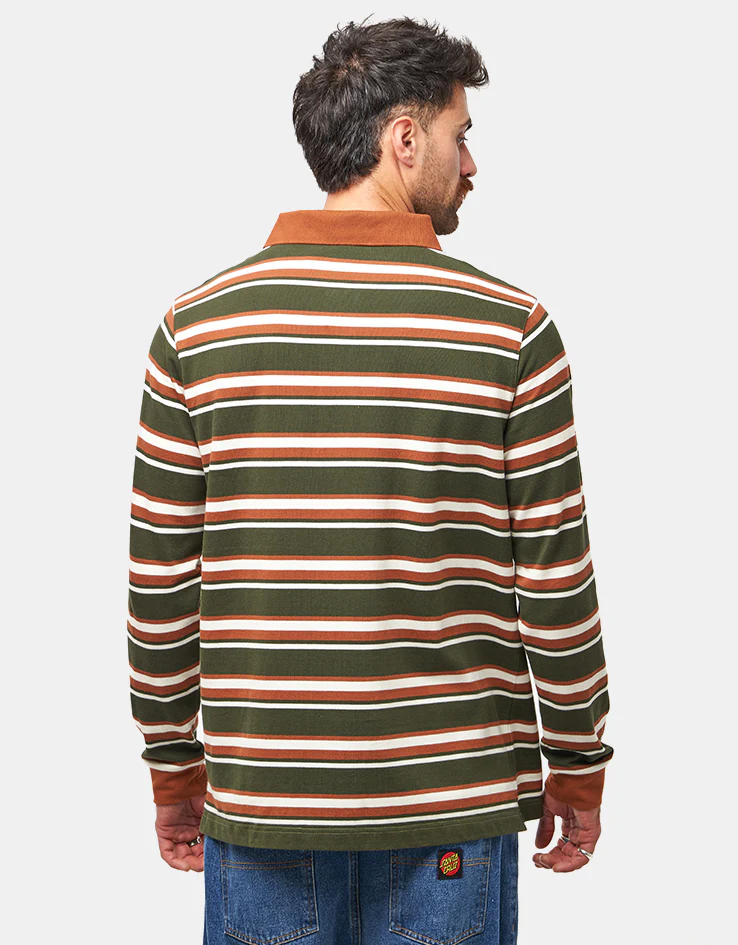 Santa Cruz Cera L/S Polo Shirt - Dark Moss Stripe - Image 2
