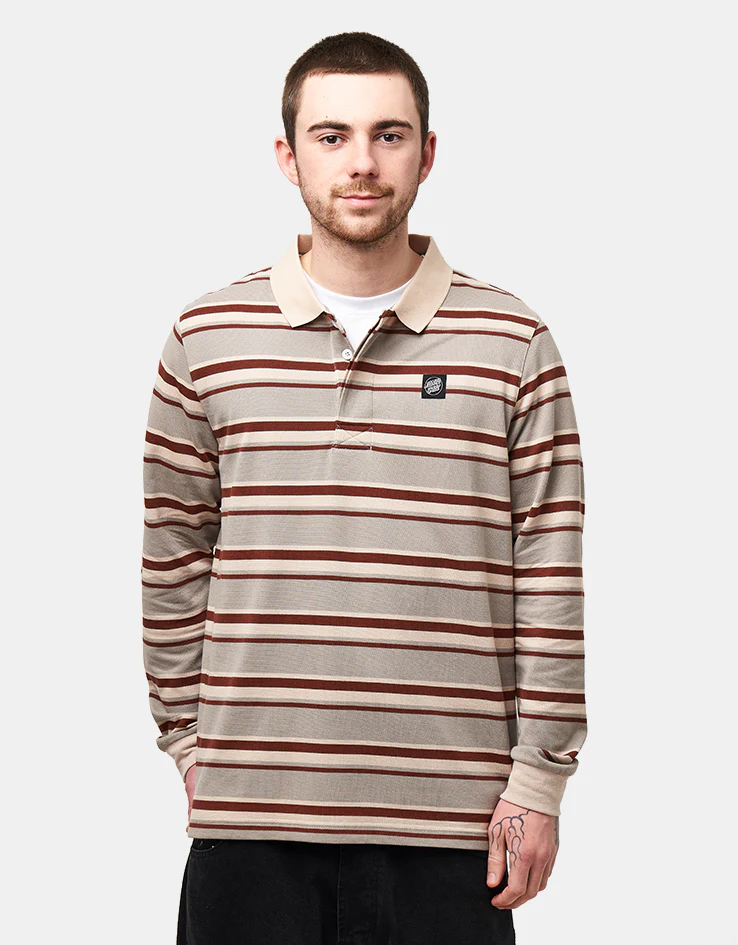 Santa Cruz Cera L/S Polo - Stone Grey/Coffee