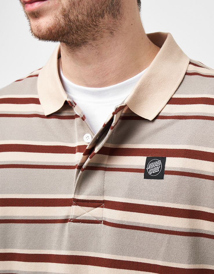 Santa Cruz Cera L/S Polo - Stone Grey/Coffee - Image 3