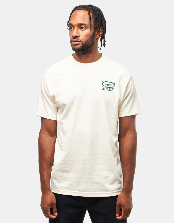 Skateboard Cafe 45 T-Shirt - Cream/Forest Green - Image 2