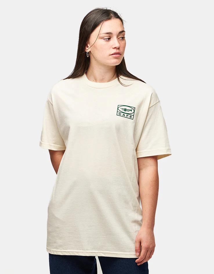 Skateboard Cafe 45 T-Shirt - Cream/Forest Green - Image 5
