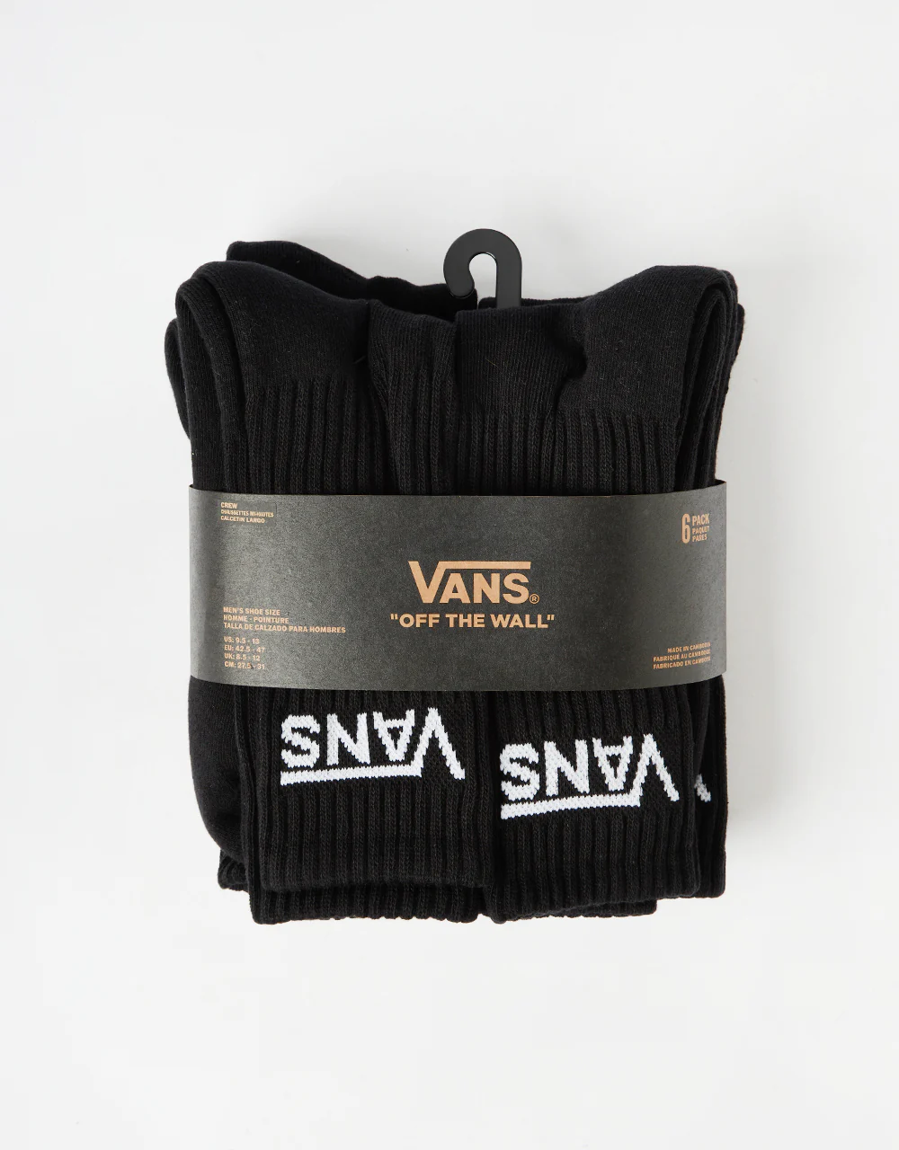 Vans Classic 6 Pack Crew Socks - Black - Image 3