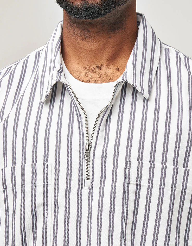 Vans LX Cropped Zip S/S Woven Shirt - White/Steel Shadow - Image 3