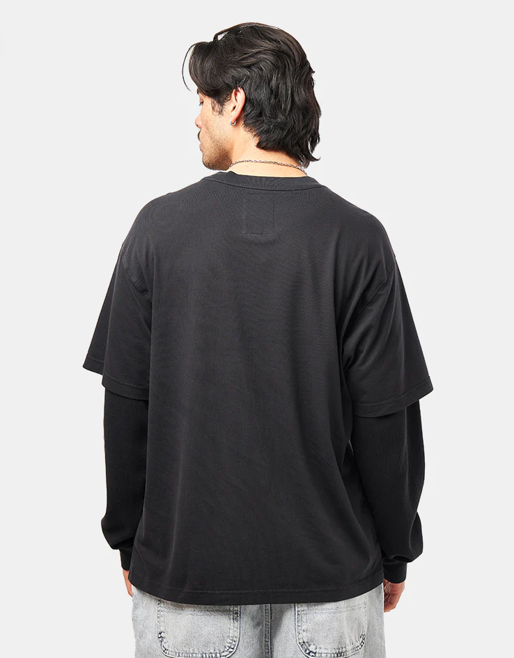 Welcome x Batman Bat Signal Layered Knitted L/S T-Shirt - Washed Black - Image 2
