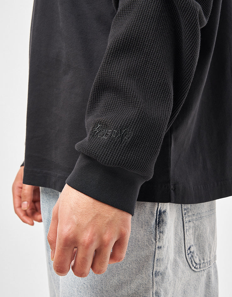 Welcome x Batman Bat Signal Layered Knitted L/S T-Shirt - Washed Black - Image 4